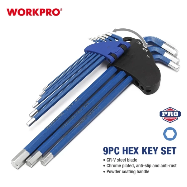 Набір ключів шестигранних метричних з довгим важелем WORKPRO (9шт.) HEX  CR-V PRO PLUS WP222015